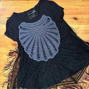 NWOT Free people We the free black fringe crochet top